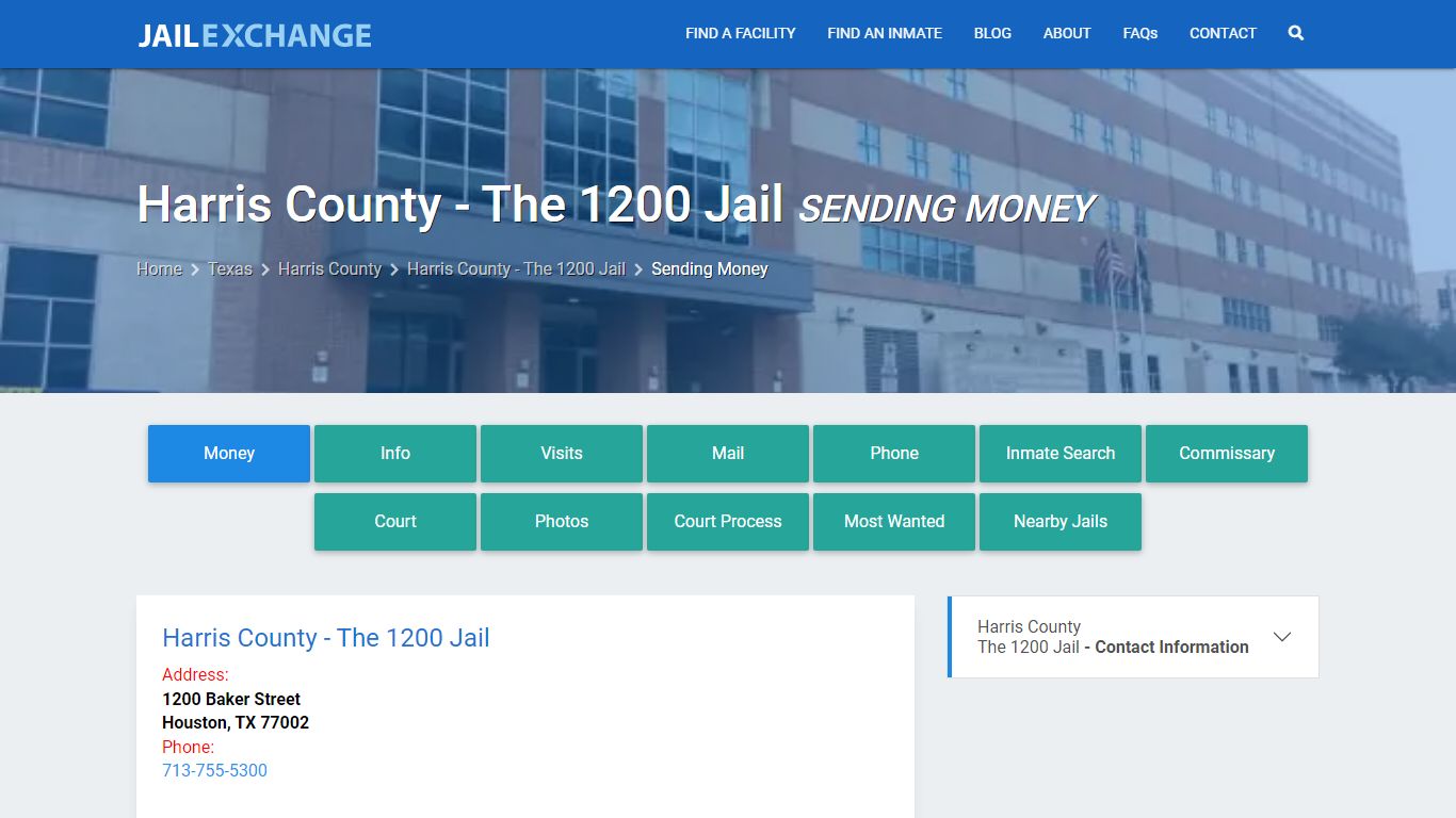 Send Money to Inmate - Harris County - The 1200 Jail, TX - Jail Exchange